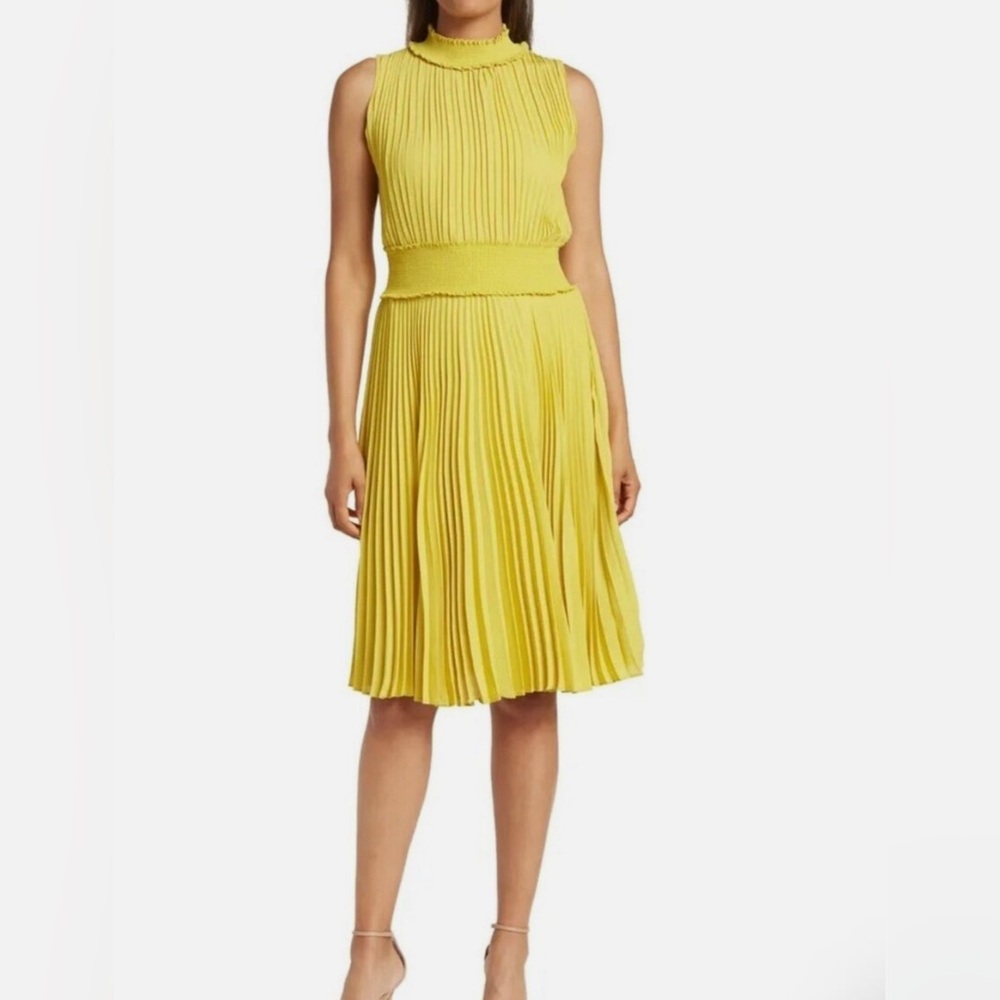 Nanette Lepore Smocked High Neck Pleated Dress